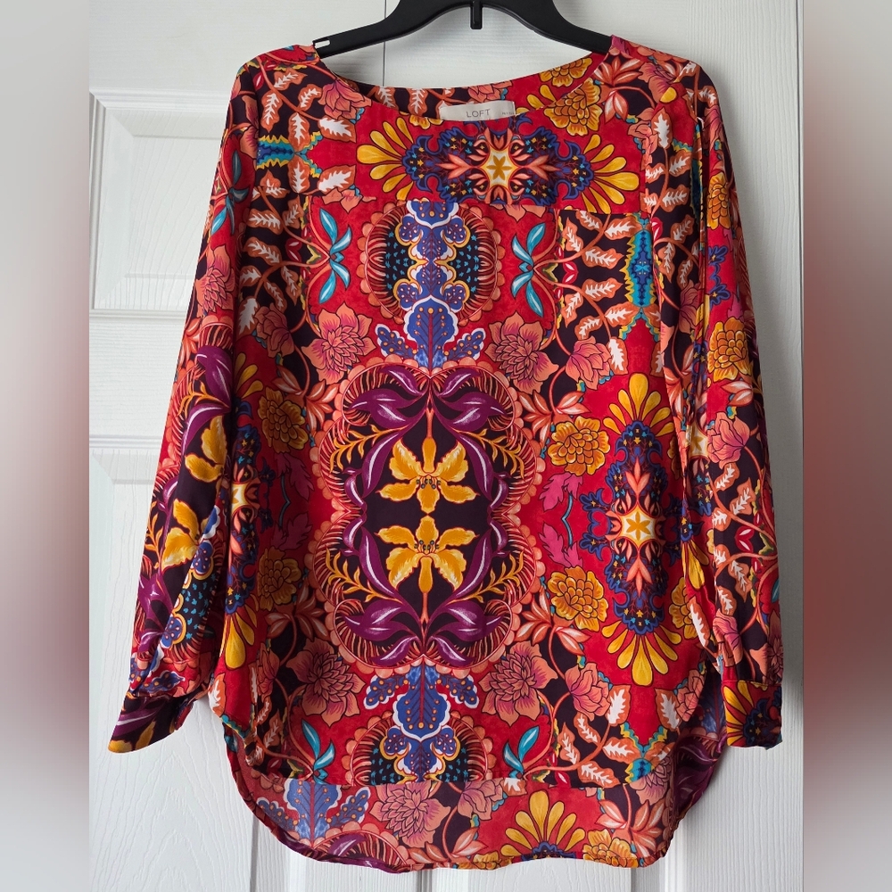 LOFT Boho Mixed Floral Paisley Split Sleeve Blouse – Size SP Excellent Condition - Picture 2 of 14